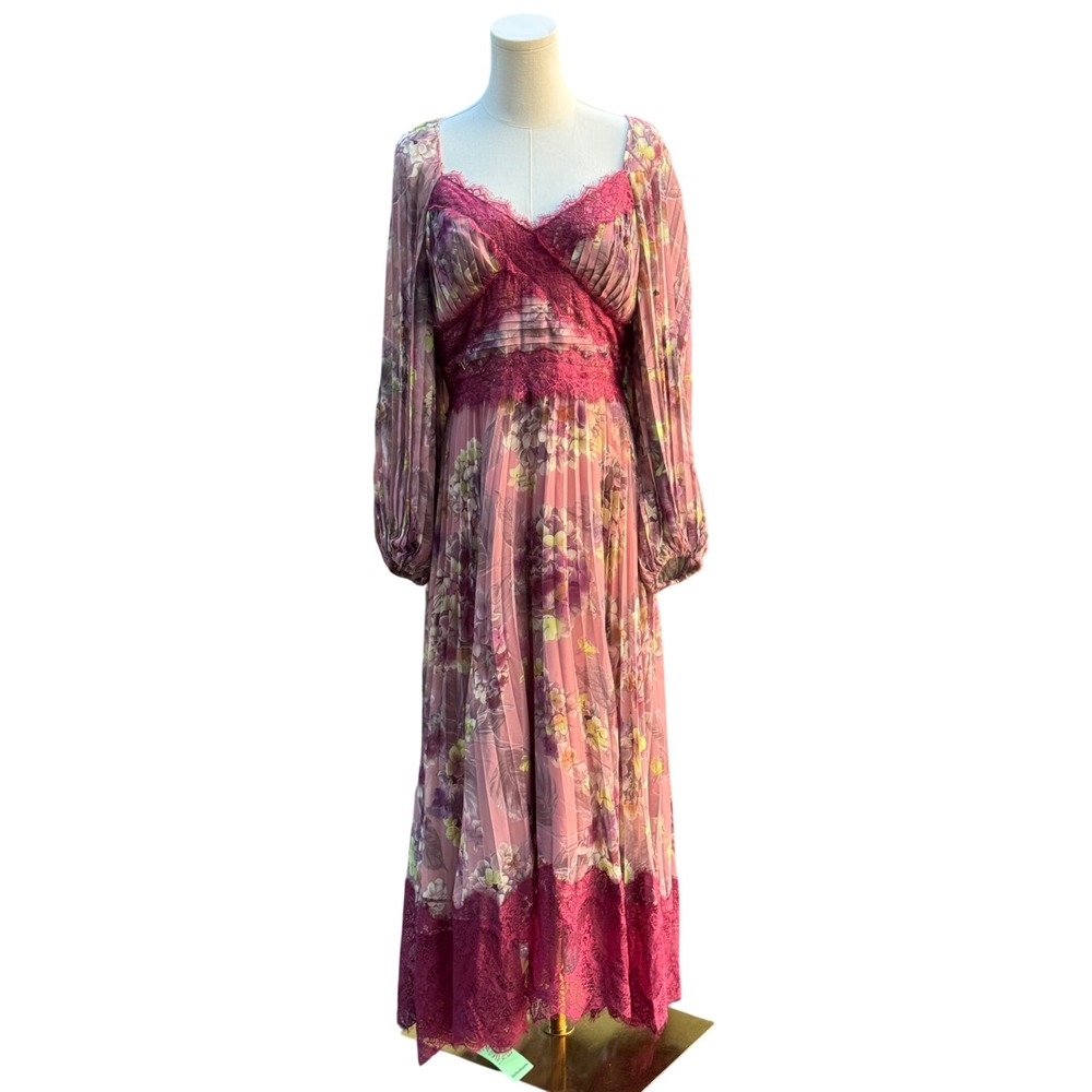 Coast Pleated Lace Trim Midaxi Dress Women US 8 Pink Floral NWT Romantic Dress